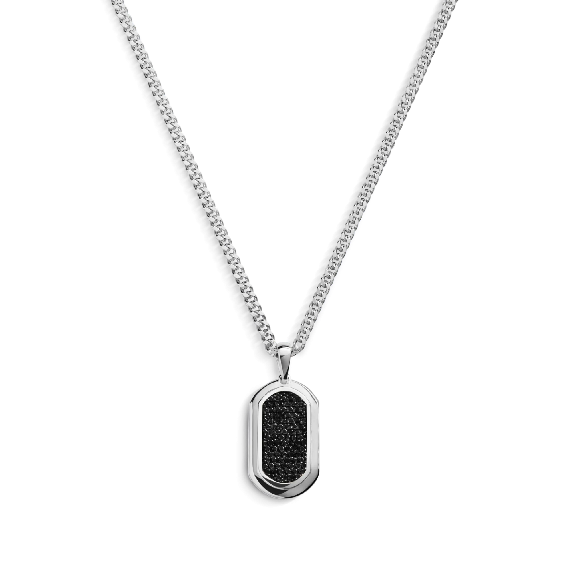 Shinola Necklaces|Sterling Silver|Black Diamond Pave Tag Necklace