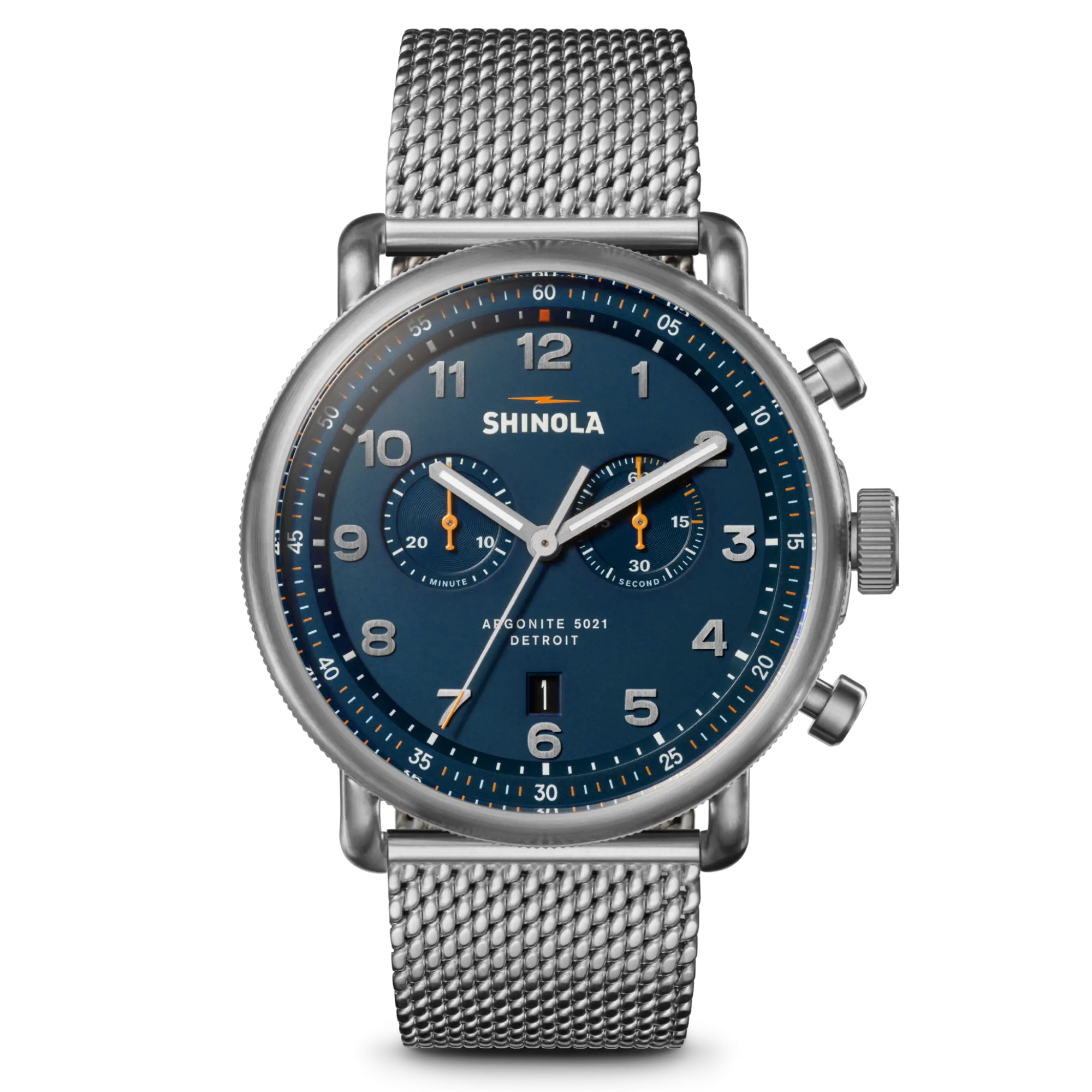 Shinola Canfield|Best Sellers|Canfield C56 Chronograph Watch Continental Blue/Steel Bracelet
