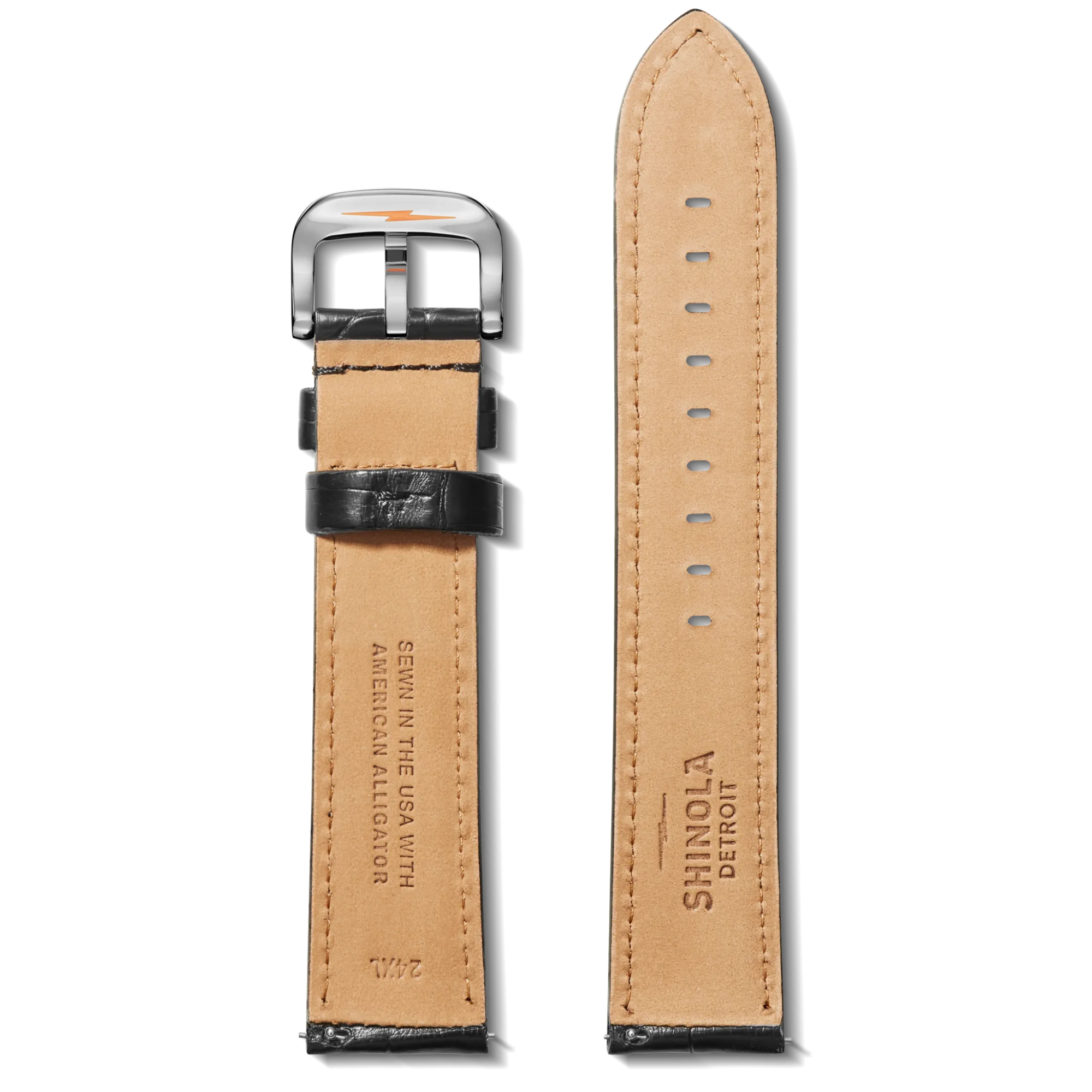 Shinola Shop All Straps|24Mm|24mm Black Alligator Leather Watch Strap (Long)