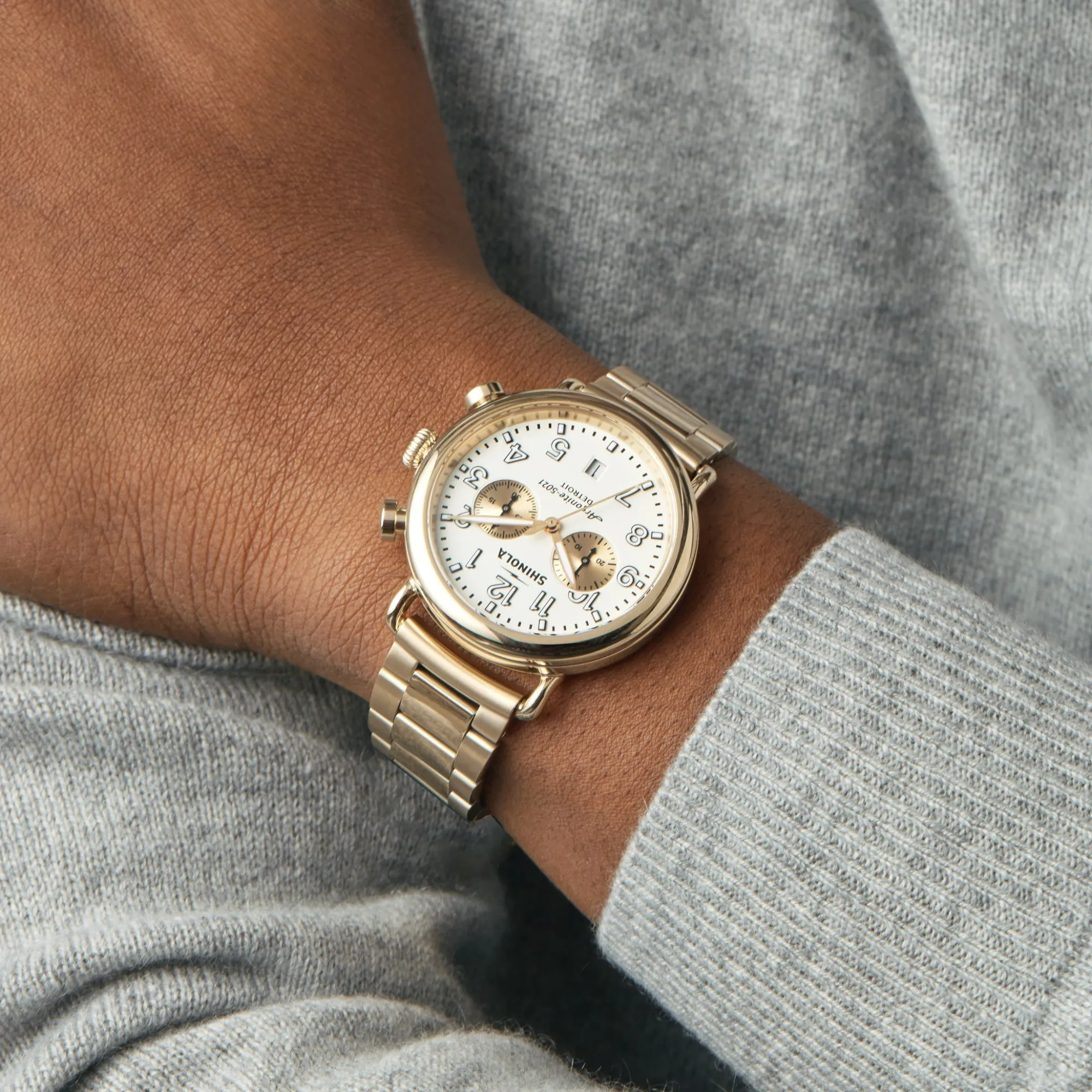 Shinola Gold Watches|Chronograph Watches|Runwell Chronograph Watch Ivory/Gold